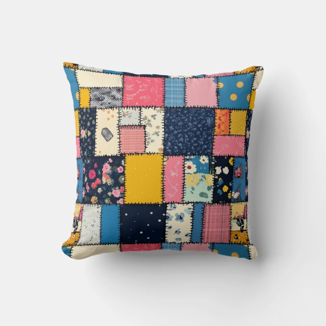 Adorable Patchwork Design, Playful Pattern Cushion (Front)