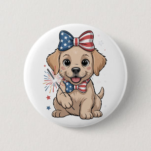 Adorable Patriotic Puppy 4th of July Celebration 6 Cm Round Badge