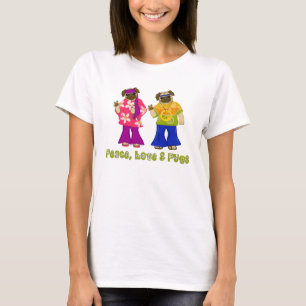 Adorable Peace, Love and Pugs Tees