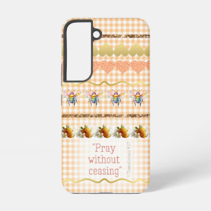 Adorable Peach White Checks Gold Hearts Bees Bible Samsung Galaxy Case