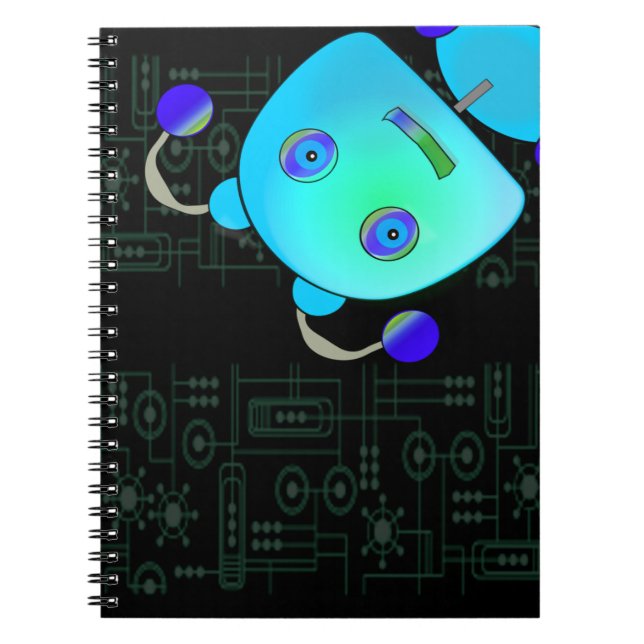 Adorable Peek A Boo Blue Robot Notebook (Front)