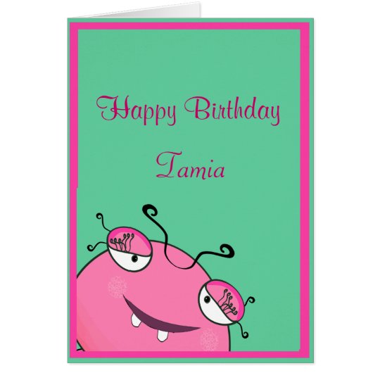 Adorable Peeking Girly Monster Birthday Card