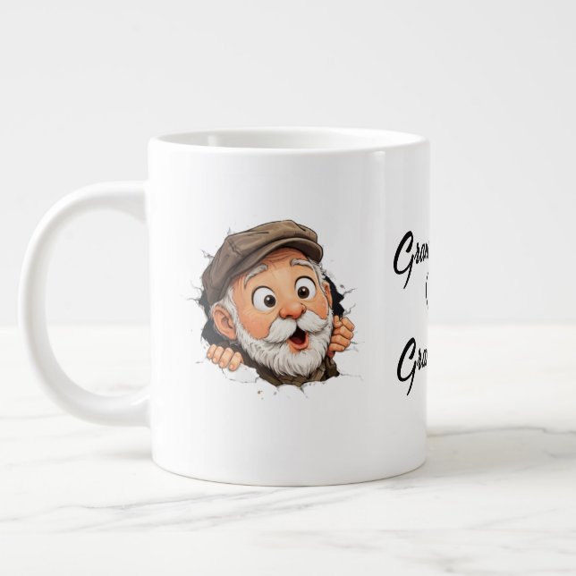 Adorable Peeking Grandparents Couple Design Large Coffee Mug (Left)