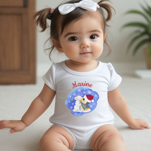 Adorable Penguin And Snowman With Name Baby Bodysuit