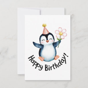 Adorable Penguin Birthday Design with Party Hat Thank You Card