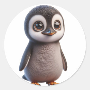 Adorable Penguin Character Illustration - Charming Classic Round Sticker