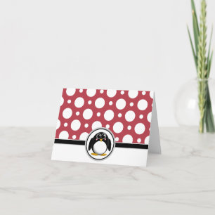 Adorable Penguin custom Red Polka Dot Cards