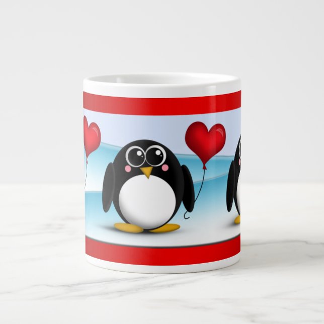 Adorable Penguin Heart Balloon - 20oz Jumbo Mug (Front)