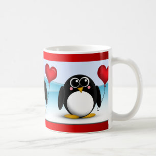 Adorable Penguin Heart Balloon Valentine's Day Mug