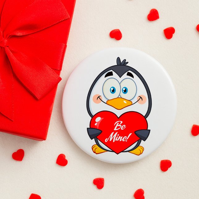 Adorable Penguin Holding Be Mine Heart  7.5 Cm Round Badge (Creator Uploaded)