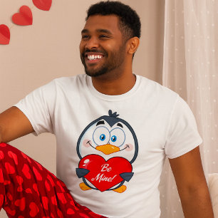 Adorable Penguin Holding Be Mine Heart T-Shirt