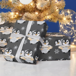 Adorable Penguin Kids Boy Girl Happy Birthday Wrapping Paper