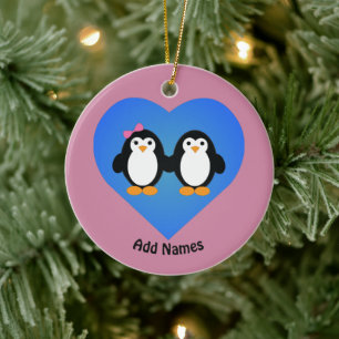Adorable Penguin Love Ceramic Tree Decoration