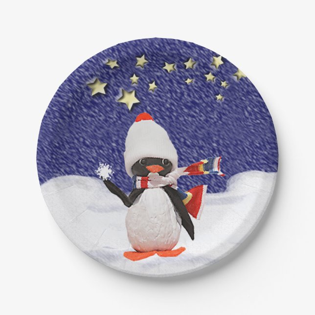 Adorable Penguin Ornament Christmas Paradise Paper Plate (Front)