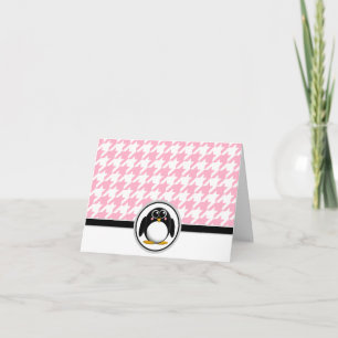 Adorable Penguin Pink & White Houndstooth Cards