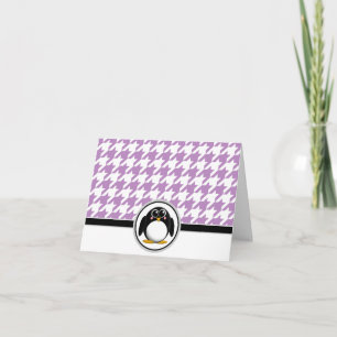 Adorable Penguin Purple & White Houndstooth Cards
