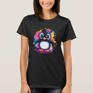 Adorable Penguin with Colorful Paint Splash Backgr T-Shirt