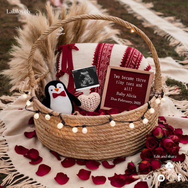 Adorable penguin with Roses pregnancy announcement (Creator Uploaded)