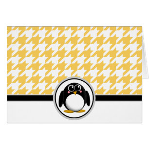 Adorable Penguin Yellow & White Houndstooth Cards