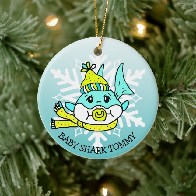 Adorable Personalised Baby Shark and Snowflake Ceramic Tree Decoration (Tree)