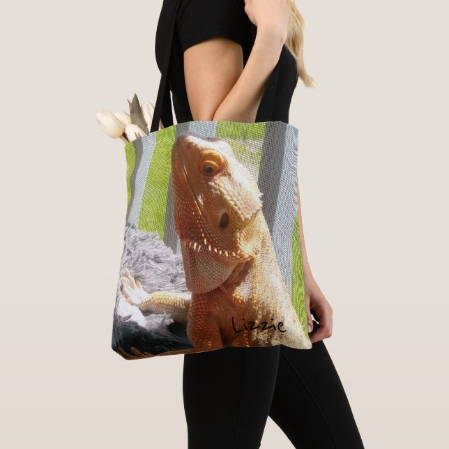 Adorable Personalised Bearded Dragon Picture Tote Bag (Close Up)