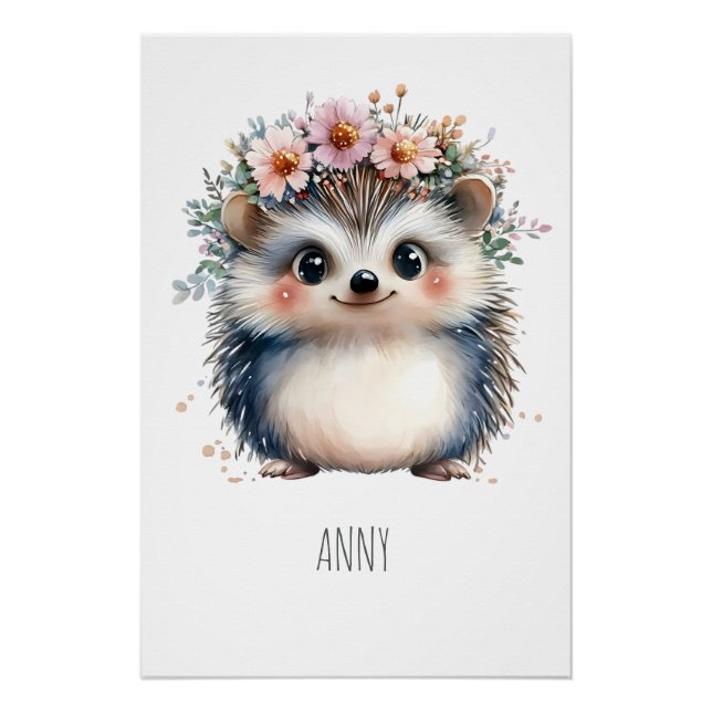 Adorable personalised boho-style hedgehog poster (Front)