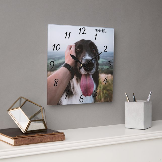 Adorable Personalised Dog Photo  Square Wall Clock (Office)