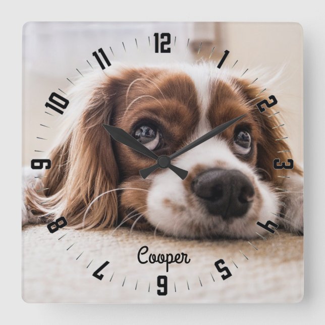 Adorable Personalised Dog Photo Square Wall Clock (Front)