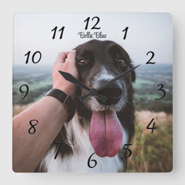 Adorable Personalised Dog Photo  Square Wall Clock (Front)