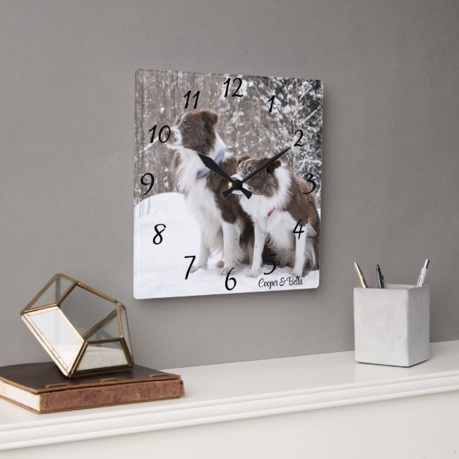 Adorable Personalised Dog Photo  Square Wall Clock (Office)