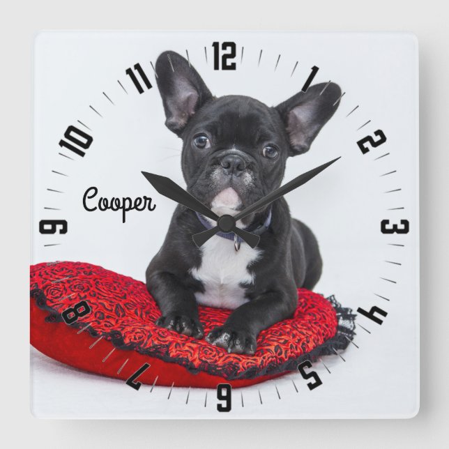 Adorable Personalised Dog Photo Square Wall Clock (Front)