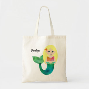 Adorable Personalised Faux Foil Blonde Mermaid Tote Bag