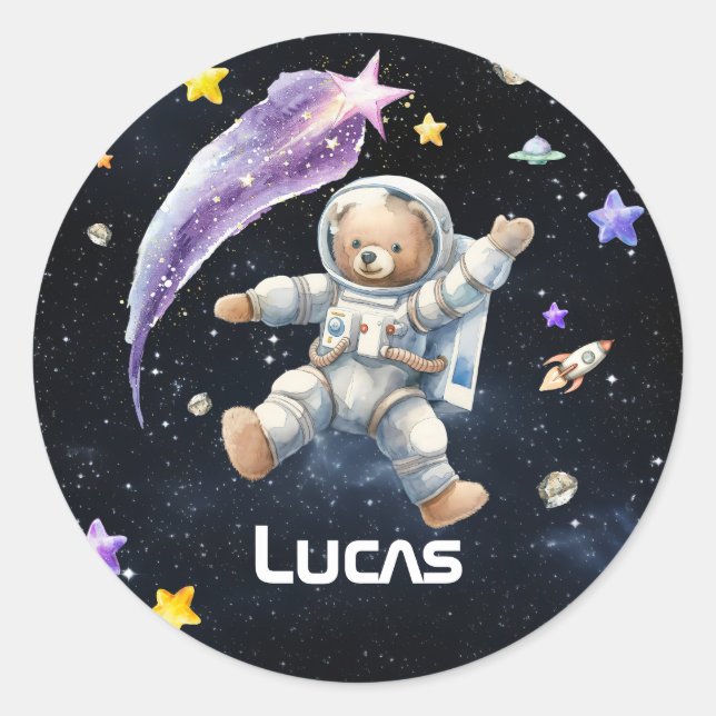 Adorable Personalised Galactic Party Stickers (Front)