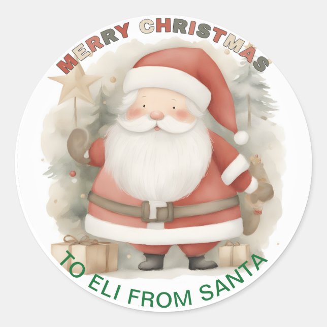 Adorable Personalised Gift Tag Sticker from SANTA! (Front)