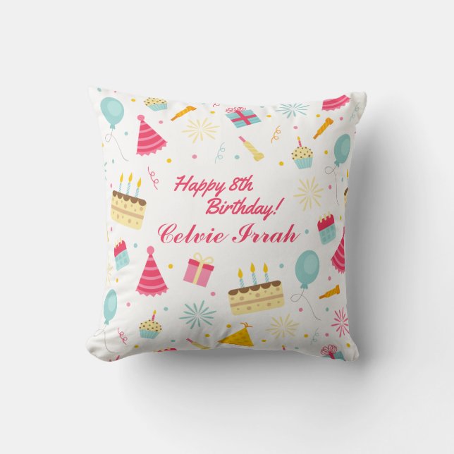 Adorable Personalised Happy Birthday Throw Pillow (Front)