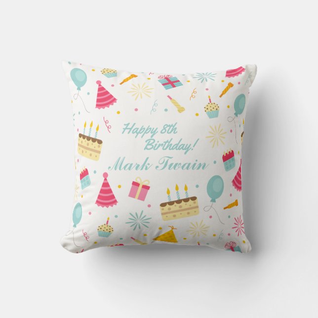 Adorable Personalised Happy Birthday Throw Pillow (Front)