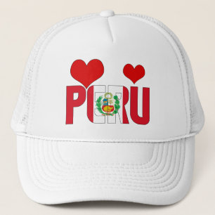 Adorable Peru Flag Hearts Patriotic  Trucker Hat