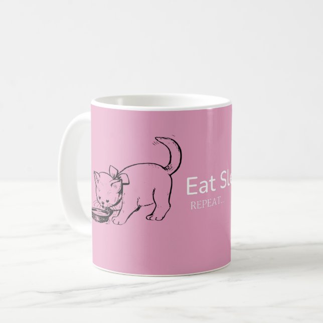 Adorable Pet Cat Eating Design for Animal Lovers Coffee Mug (Front Left)