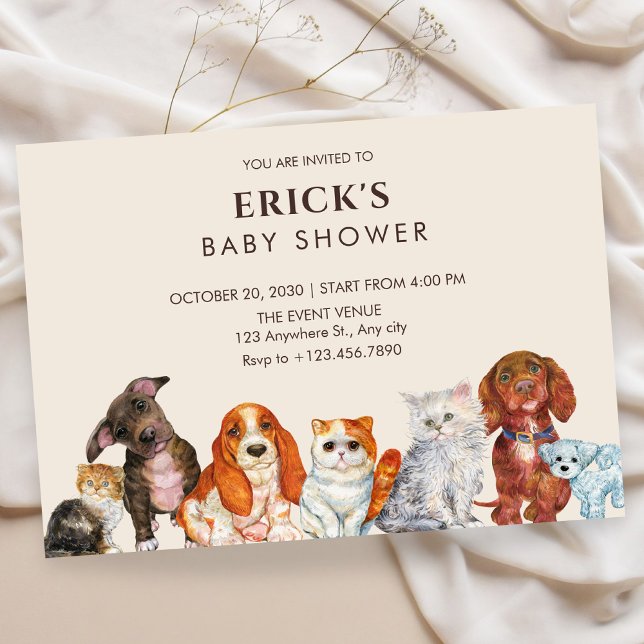 Adorable pet, dog and cat baby shower invitation (Creator Uploaded)