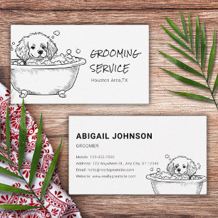 Adorable Pet Grooming Hand Drawn Dog in Bathtub Business Card