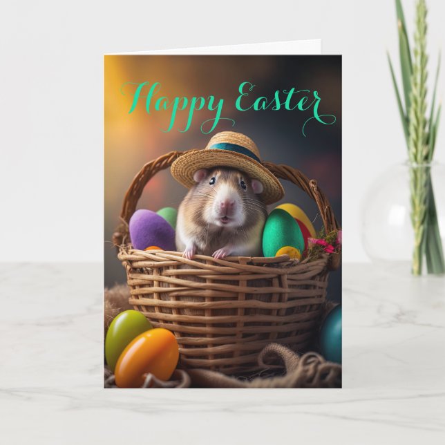 Adorable Pet Rat in an Easter Basket Holiday Card (Front)