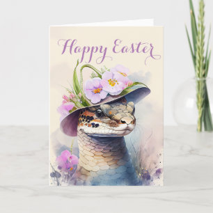 Adorable Pet Snake in Flower Easter Hat Holiday Card