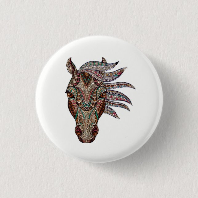 Adorable pfergekopf  metallised horse head 3 cm round badge (Front)