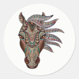 Adorable pfergekopf  metallised horse head classic round sticker