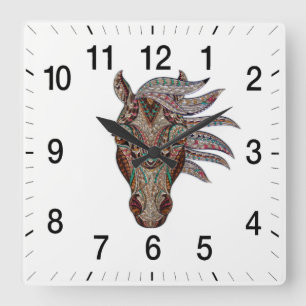 Adorable pfergekopf  metallised horse head square wall clock