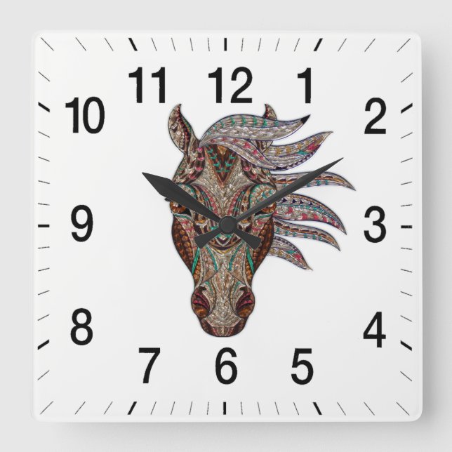 Adorable pfergekopf  metallised horse head square wall clock (Front)