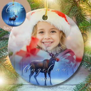 Adorable Photo Custom Reindeer Winter Wonderland Ceramic Tree Decoration