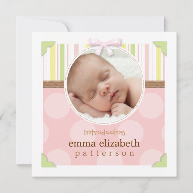 Adorable Photo Frame Baby Girl Birth Announcement (Front)