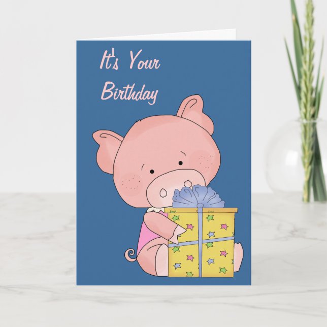 Adorable Pig Birthday Card (Front)