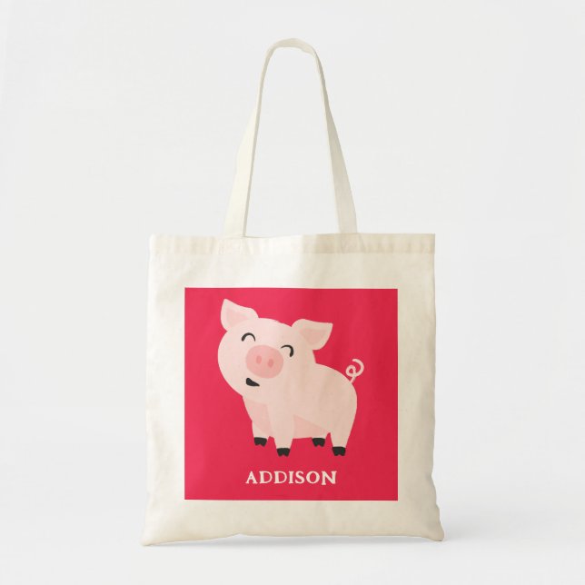 Adorable Pig Farm Animal Floral Personalised Tote Bag (Front)